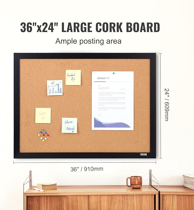 VEVOR 24 x 36 Cork Board, Large Bulletin Board