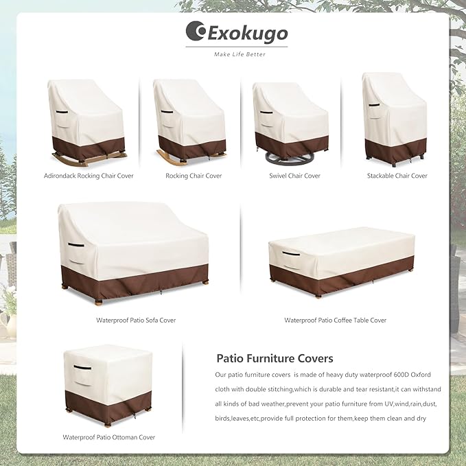Waterproof 2 Pack Outdoor Swivel Chair Cover for Patio Chair Size Up to 33" W x 35" D x 36" H inch,Outdoor Lawn Patio Furniture Covers (Beige)