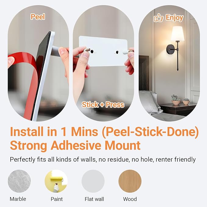 Peel and Stick Wall Sconces, Stick On Wall Sconce Set of 2, Battery Operated