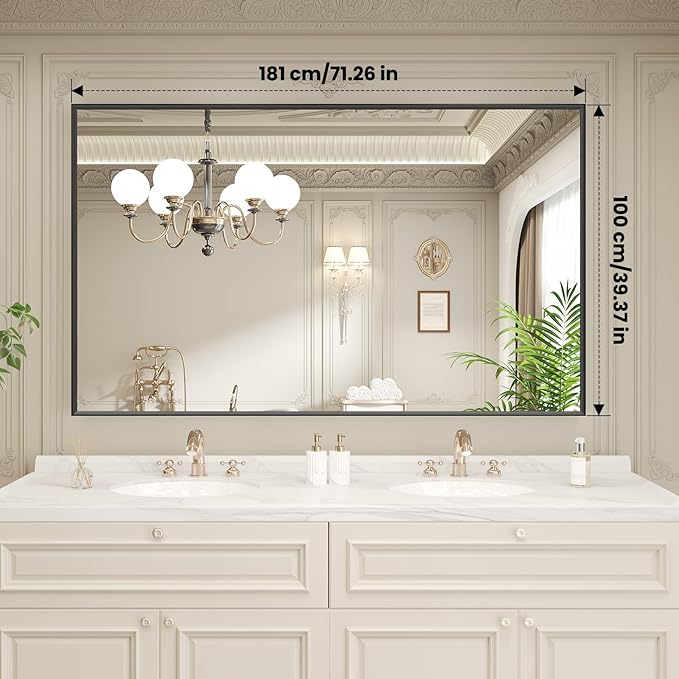 LOAAO Black Bathroom Mirror 72"X40"