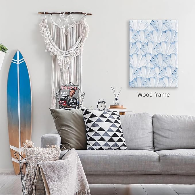 Light Blue Shell Poster Vintage Coastal Cowgirl Wall Art Modern Fashion Preppy
