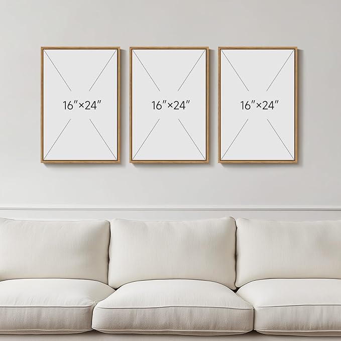 Framed Neutral Tree Set of 3 Wall Art Bedroom, Abstract Modern Rustic Landscape Beige Canvas Artwork for Walls, Nordic Misty Forest Farmhouse Wall Decor for Bedroom Hallway Office, 16x24 Inch