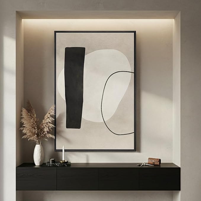 Framed Modern Black and White Neutral Abstract Wall Art, Minimalist Abstract