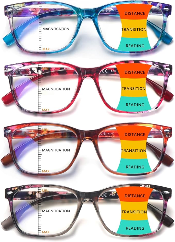 CLASAGA Progressive Multifocus Reading Glasses for Women, Pattern Print Blue Light Block Stylish Ladies Computer Readers