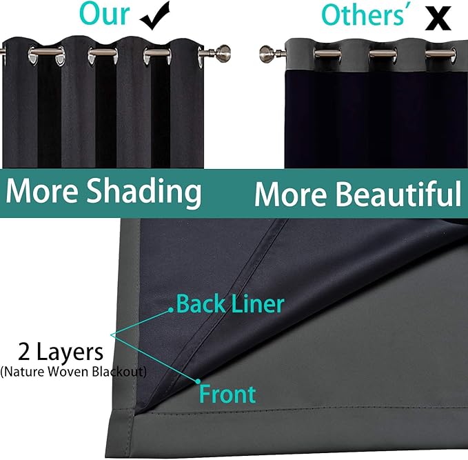 Yakamok Full Shade Curtain Panels, Heavy Duty Lined Curtains 90 Inches Long