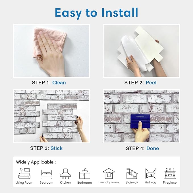 COMSTICKC 3D Faux Brick Peel and Stick Wall Covering, Small Size Thin PVC Self