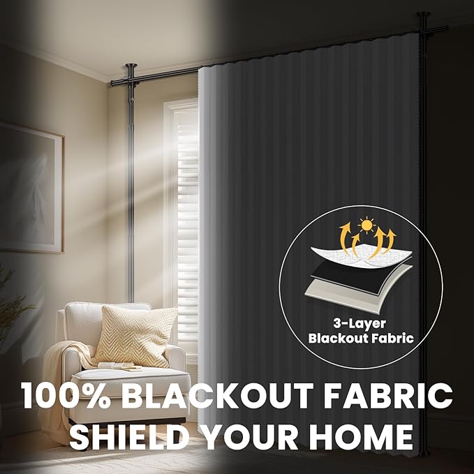 100% Blackout Room Divider Curtains Sets White W100 x L96 in 2 Panels No Drill
