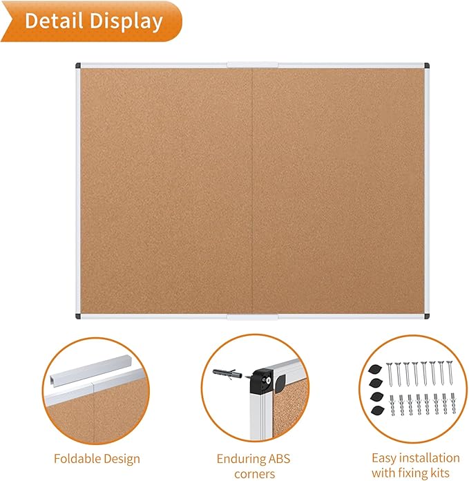 VIZ-PRO Cork Bulletin Board/Foldable Noticeboard, 36 X 24 Inches