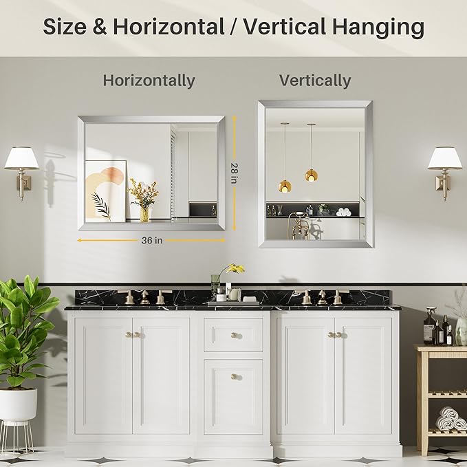 28x36 Inch Brushed Silver Bathroom Mirror