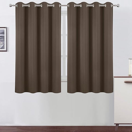 LEMOMO Chocolate Brown Thermal Blackout Curtains/52 x 54 Inch/Set of 2 Panels