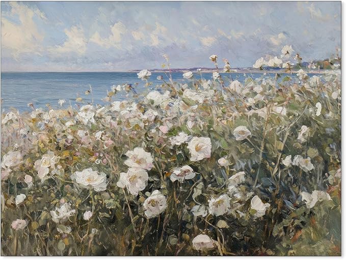 rumlud Coastal Wildflower Poster French Spring Flower Landscape Wall Art Nature