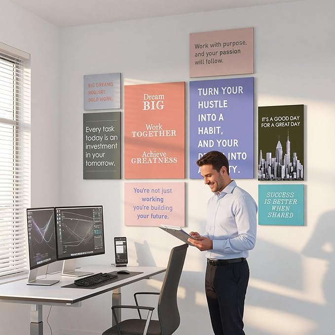 Office Motivational Canvas Wall Art Set of 8