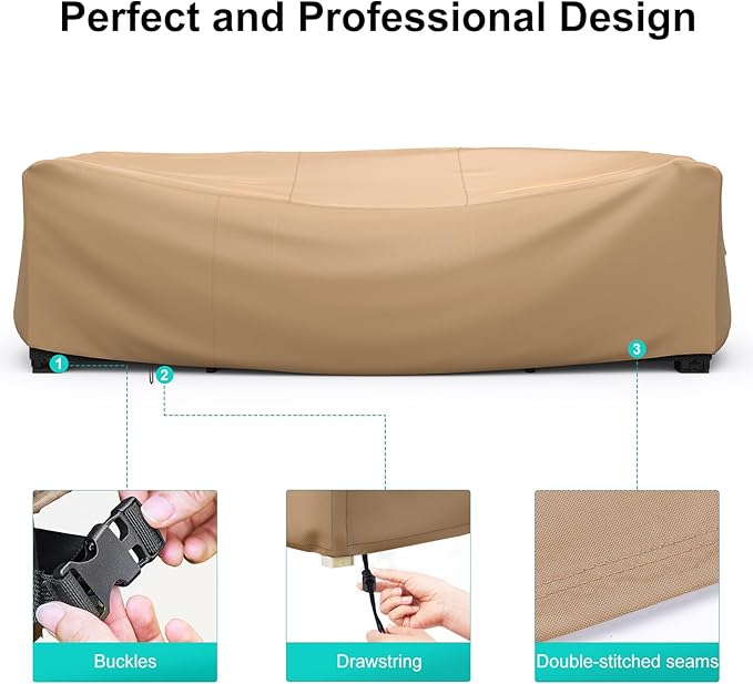 Patio Furniture Set Cover Waterproof, Heavy Duty Furniture Covers for Outdoor Sectional Sofa Set Wicker Rattan Table Chair Rectangular,124"L×71"W×29"H,Brown