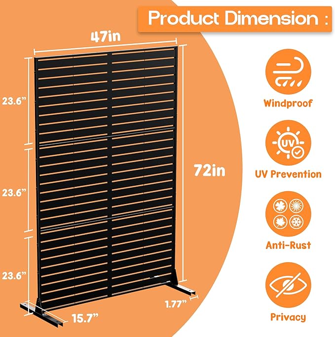 MTART Metal Privacy Screen 72" H x 47.2" Decorative Outdoor Privacy Screen