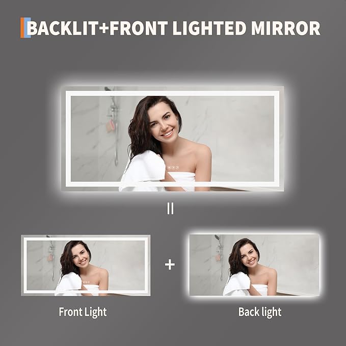 LED Bathroom Mirror 60 x 30 inch, Lighted Bathroom Vanity Mirror