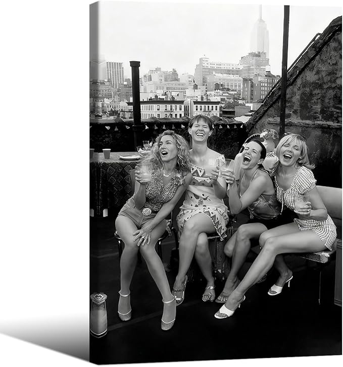 Retro Black And White Woman Framed Wall Art Fashion Rooftop Party Posters
