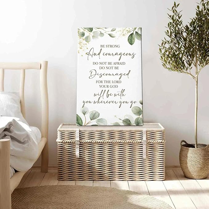 HIWX Christian Inspirational Wall Decor, Be Strong and Courageous Bible Verses