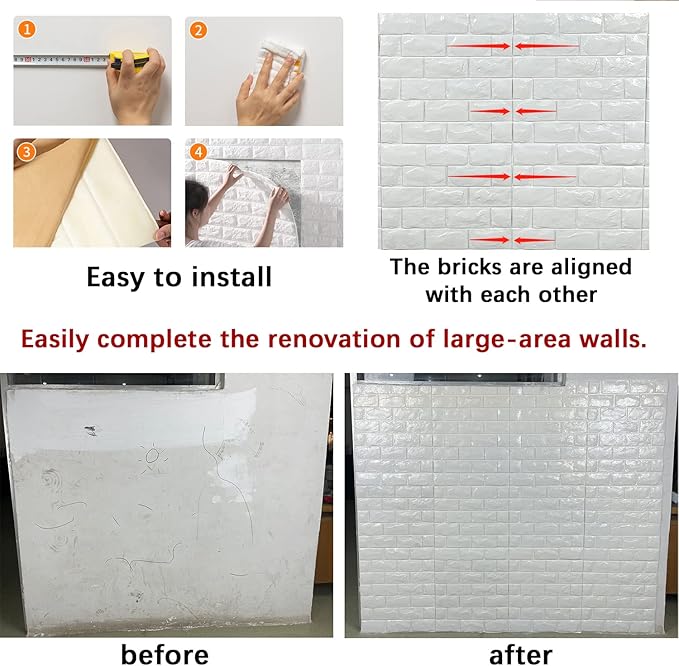 YU LI 3DH 3D Wall Panels Peel and Stick 11PCS Black Foam Brick Wallpaper