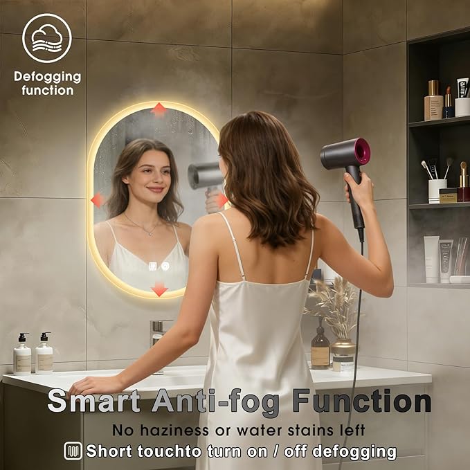 20x28 LED Bathroom Mirror with Lights Oval, Lighted Bathroom Vanity Mirror