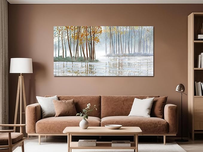 Arjun Birch Trees Wall Art Canvas Forest Landscape Picture Painting, Nature Modern Artwork Large Framed for Living Room Bedroom Home Office Wall Decor 48"x24"