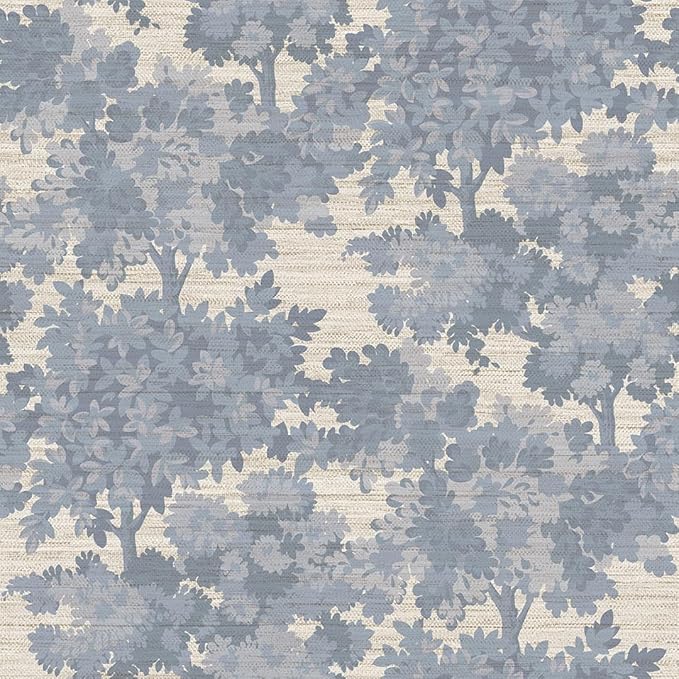 Tempaper Textured Blue Canopy Toile Faux Grasscloth Removable Peel and Stick