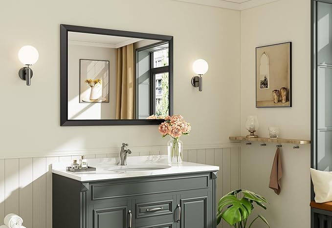 Briivue 40x30 Inch Black Bathroom Mirror