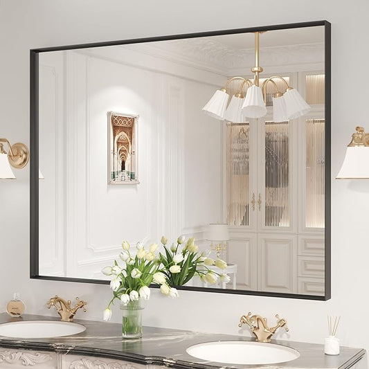 LOAAO Black Bathroom Mirror 48"X32"