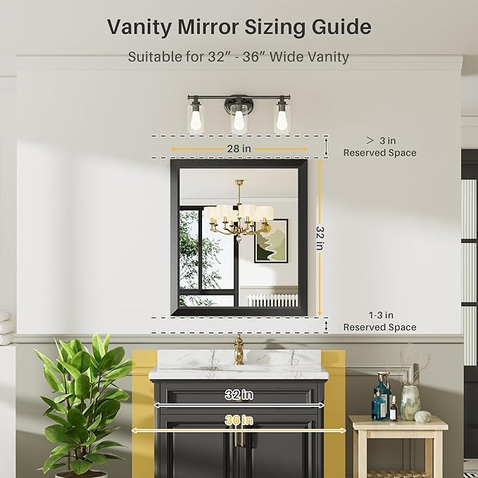 Briivue 28x32 Inch Black Bathroom Mirror