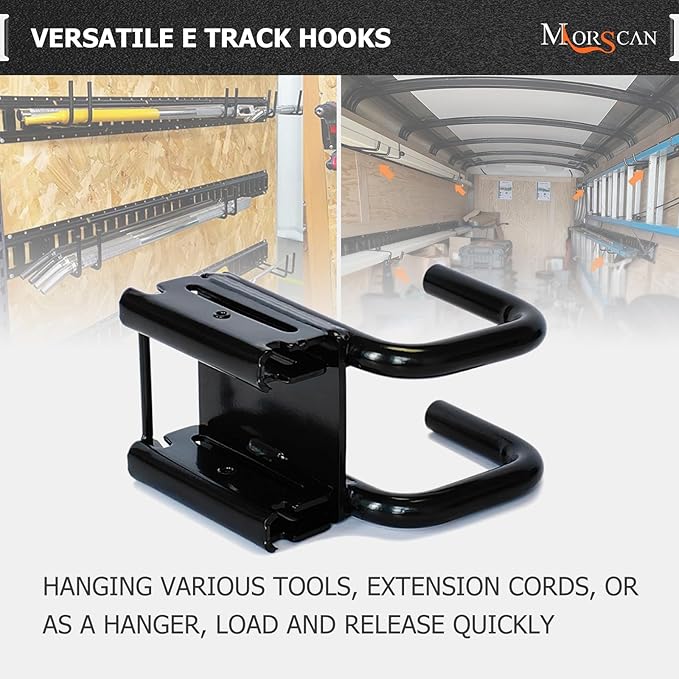 10-Pack E-Track Double Fitting J-Hooks, 2" Wide & 2" Deep Stable E Track Double J Hooks with Dual Fittings, Heavy Duty Shovel Hanger for Trailers, Trucks, Garden Tools Organizers Storage