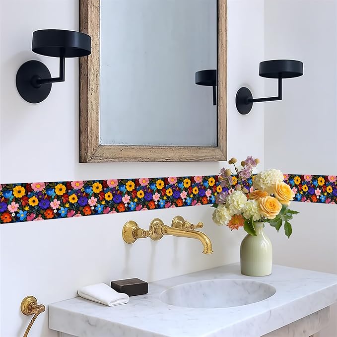 Colorful Floral Wallpaper Border 196x4 Inch Peel and Stick Wall Border