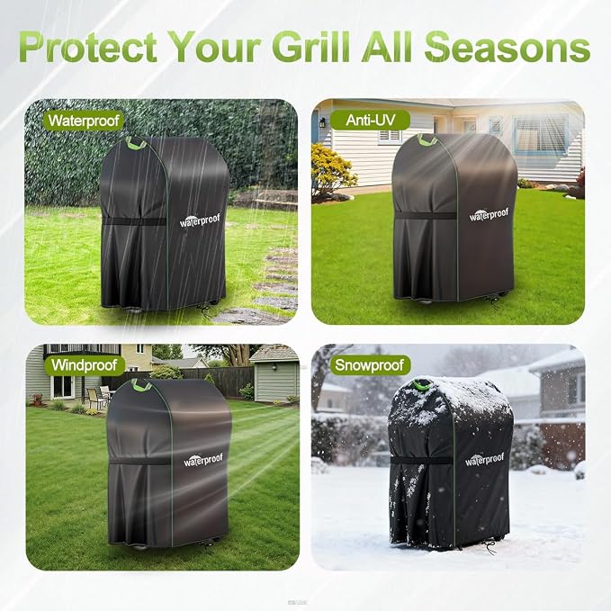 Grill Cover, 30 inch Small BBQ Grill Cover for Outdoor Grill, 420D Waterproof Fabric, UV & Fade Resistant, All-Weather Barbecue Gas Grill Cover with Handles, Straps & Adjustable Drawstring