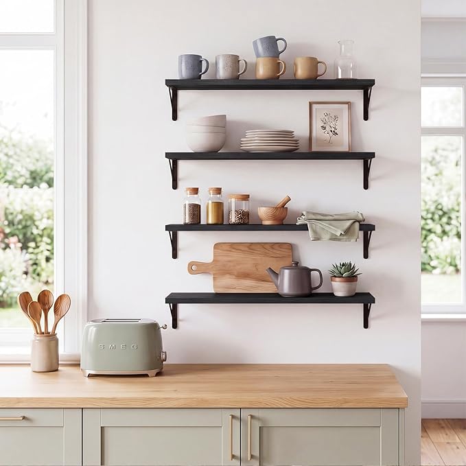 YGEOMER Floating Shelves for Wall, 23in Black Wall Shelves for Living Room