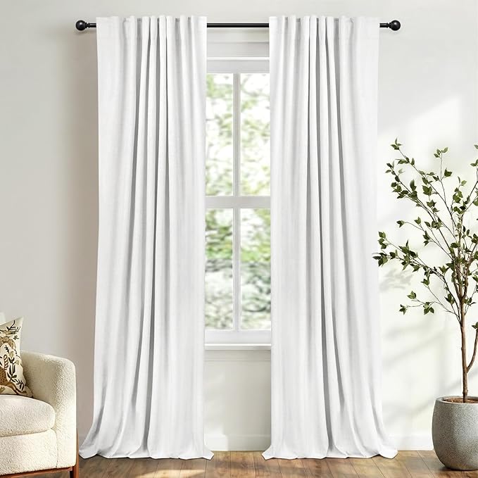 100% Blackout Shield White Linen Blackout Curtains