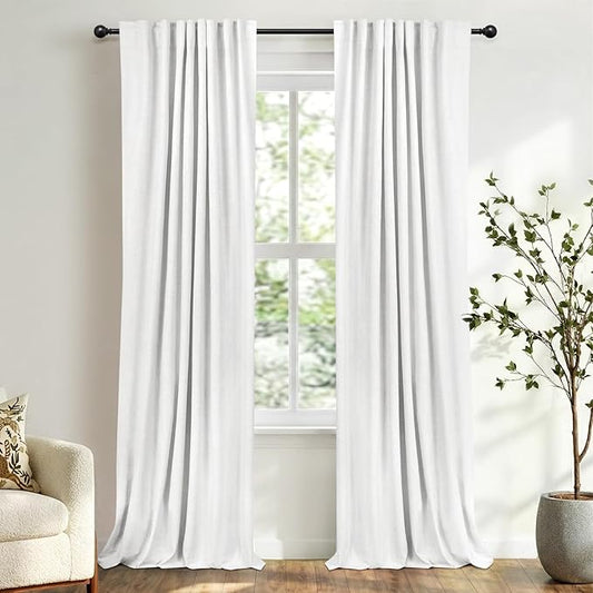 100% Blackout Shield White Linen Blackout Curtains