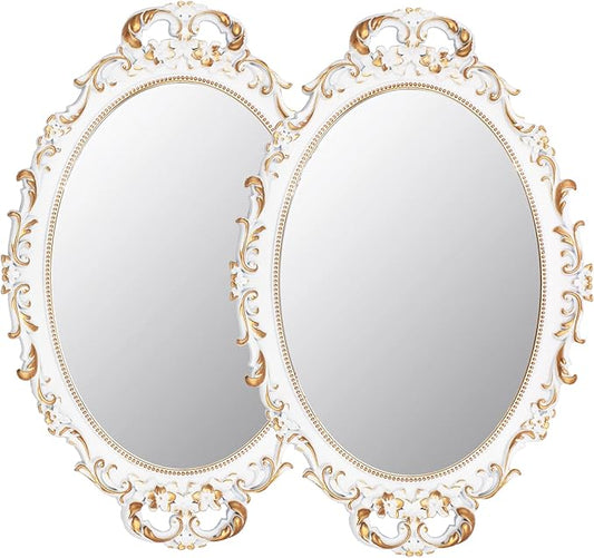 Tstarer 2 Pack - Vintage Decorative White Framed Mirror, Wall Hanging Mirrors &