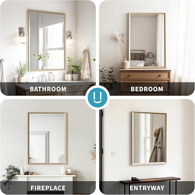 Oak Wood Effect Framed Wall Mirror, 32x40 Rectangle Mirror, Anti-desilvering