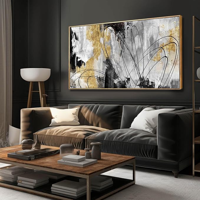 YJYart Abstract Wall Art Office Decor Gold Wall Decor