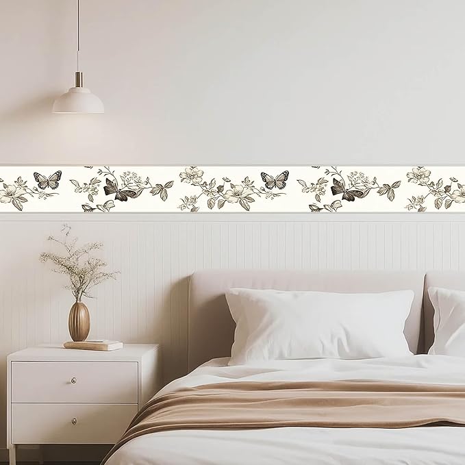 IVN Wallpaper Border Peel and Stick PVC Vintage Butterfly and Floral Design