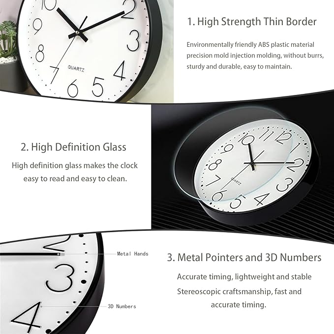 JUSTUP 8in Non-Ticking Wall Clock, Silent Battery Operated Wall Clock