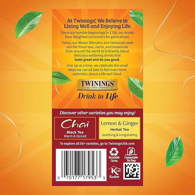 Twinings French Vanilla Chai Black Tea Individually Wrapped Bags, 20 Count (Pack of 2), Warm, Sweet & Spicy, Caffeinated, Enjoy Hot or Iced, 20 Teabags