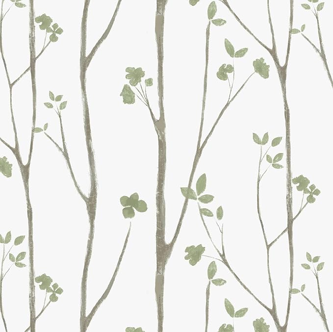 Timeet Floral Wallpaper Peel and Stick Green Leaf Contact Paper Boho Flower