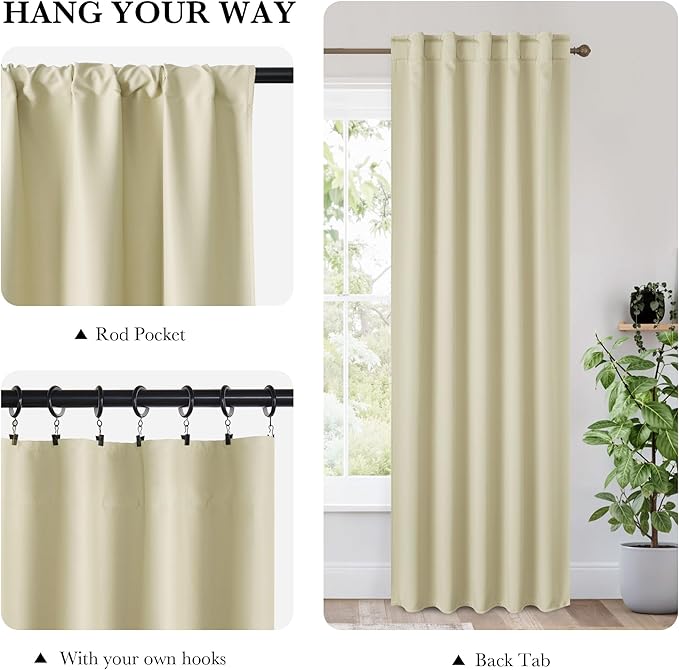 RYB HOME Bedroom Blackout Curtains 63 inches Long, 100% Blackout Thermal