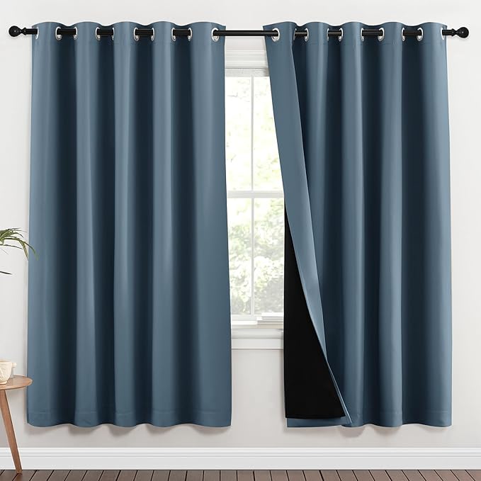 NICETOWN 100% Blackout Window Curtain Panels, Smoky Blue, 2 Pieces, 70-inch