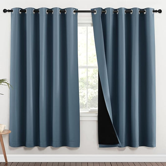 NICETOWN 100% Blackout Window Curtain Panels, Smoky Blue, 2 Pieces, 70-inch