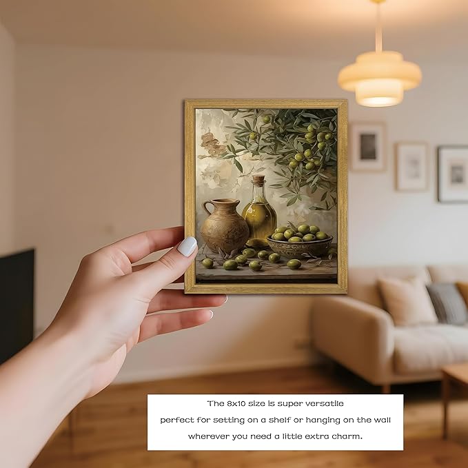 Wood Framed Olive Kitchen Wall Art, Vintage Rustic Still Life Canvas Print