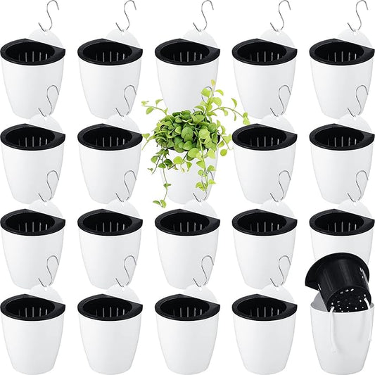 Yungyan 20 Sets 5" Self Watering Hanging Planter White Lazy Flower Pots Plastic