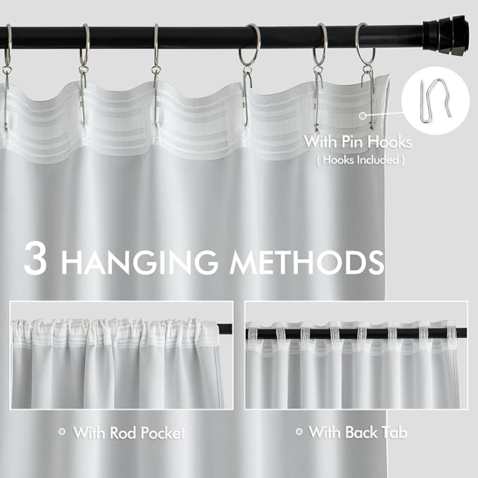 MIULEE Back Tab Light Blocking Curtains 96 Inch Long 2 Panels Set