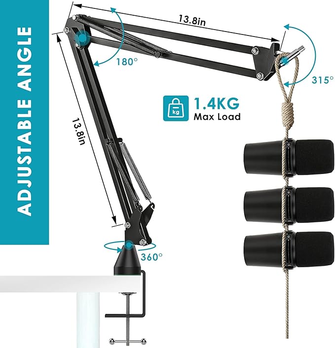 MV7 MV7X MV7+ Boom Arm - Mic Arm with Foam Cover Windscreen Compatible with Shure MV7 and Shure MV7X and Shure MV7+ Microphone with Pop Filter and 2 Cable sleeves by YOUSHARES