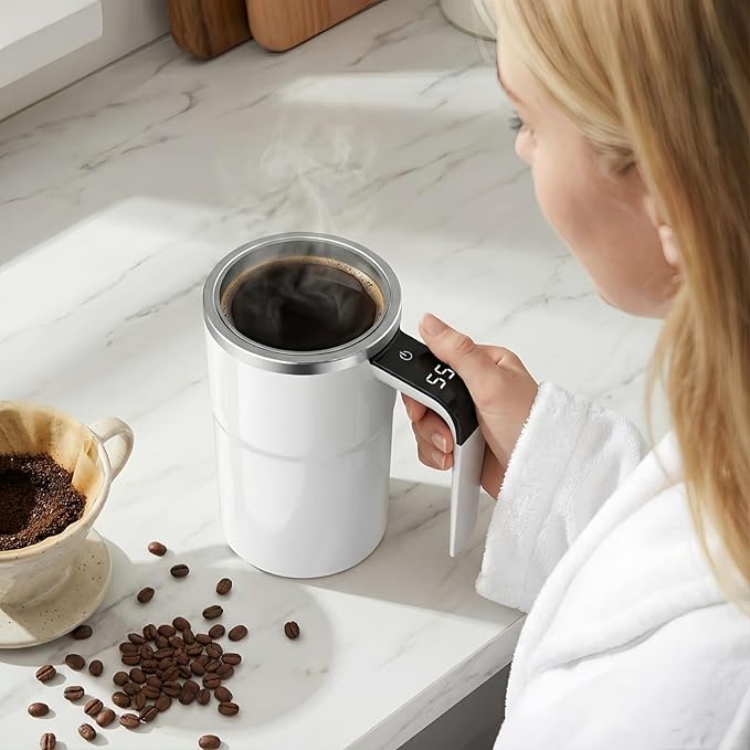 Automatic Magnetic Stirring Coffee Mug with Temperature Display, Rechargeable Self Stirring Mug, Portable Coffee Mug for Home Office Travel (Black)