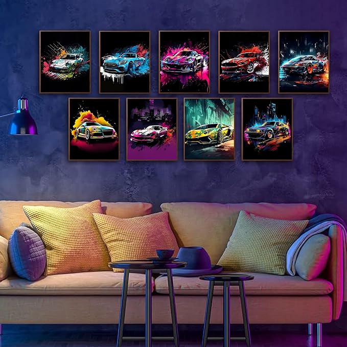 tgguytiy 9pcs Car Wall Art Prints Racing Car Canvas Posters Fashion Wall Decor